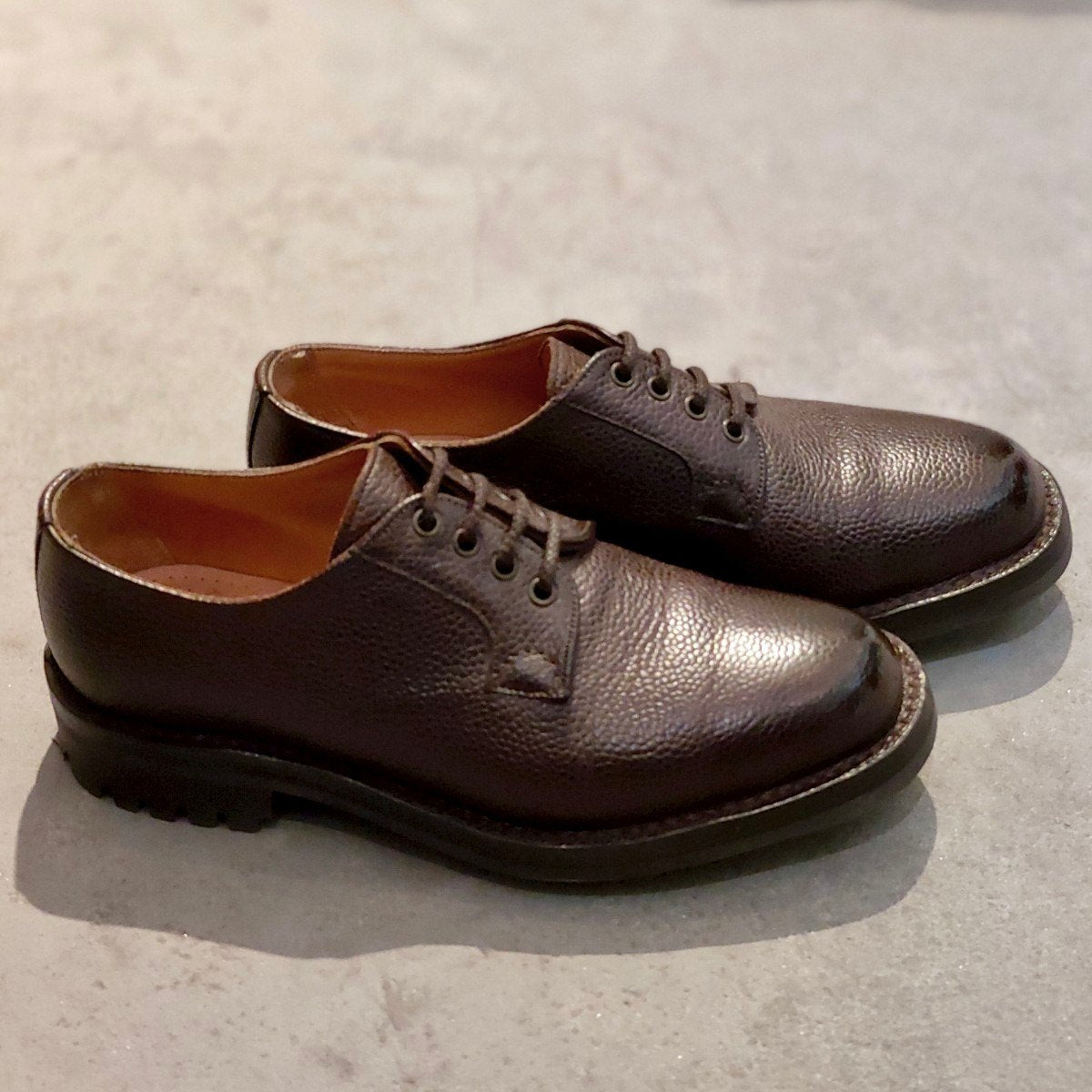 美品【JOSEPH CHEANEY】ジョセフチーニー 4436 マルバーンC プレーントゥ グレインレザー ダークブラウン メンズ サイズUK5.5 4436ラスト