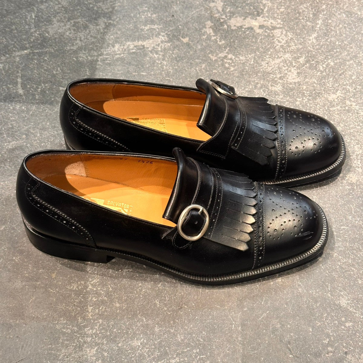 試着程度【Salvatore Ferragamo】サルバトーレ フェラガモ 15103 ローファー キルト シングルモンク カーフ ブラック サイズUK7.5E