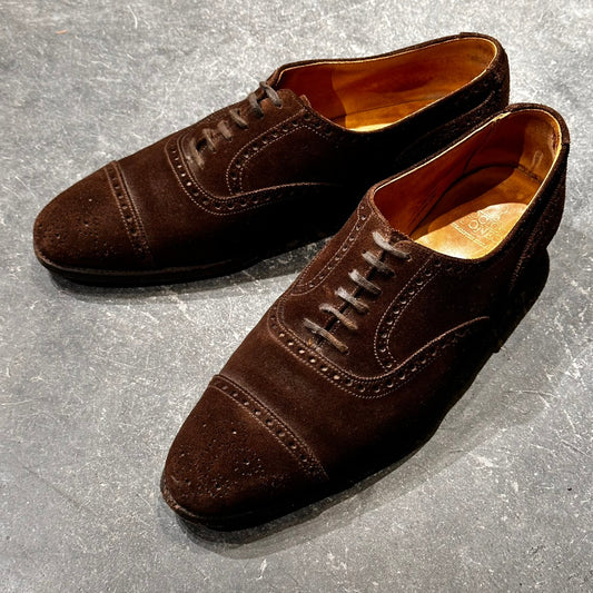 【CROCKETT&JONES】クロケット&ジョーンズ ヘイフォードHEYFORD スエード パンチドキャップトゥ ブラウン サイズUK9D 365ラスト