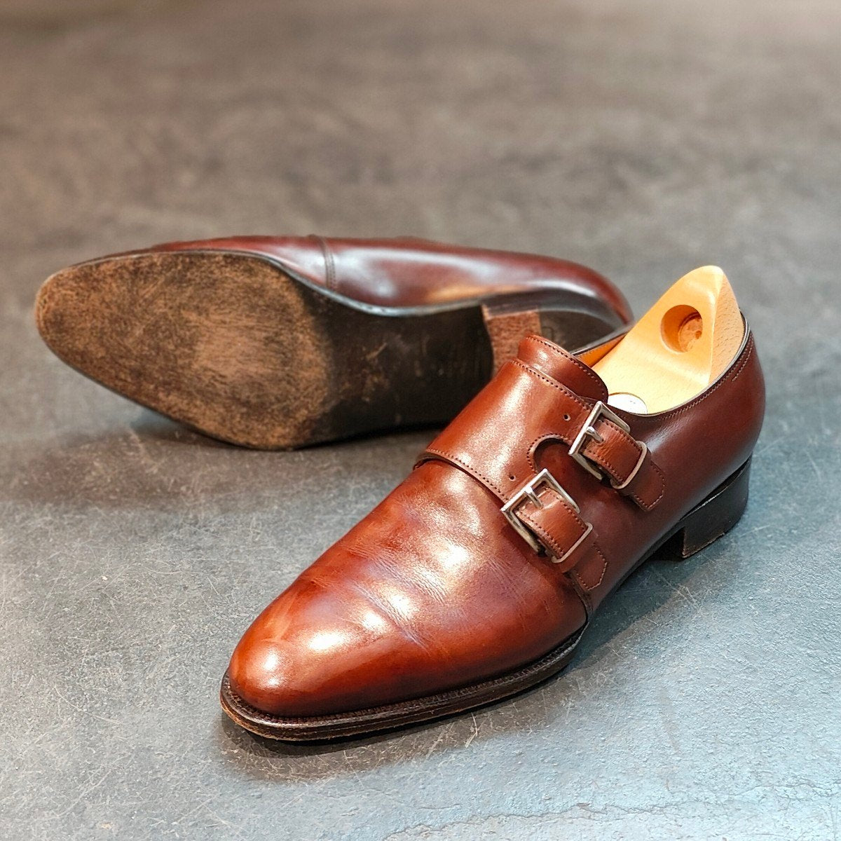 希少 【JOHN LOBB】ジョンロブ ナセビー ダブルモンクストラップ カーフ ブラウン サイズ 7E 7000ラスト