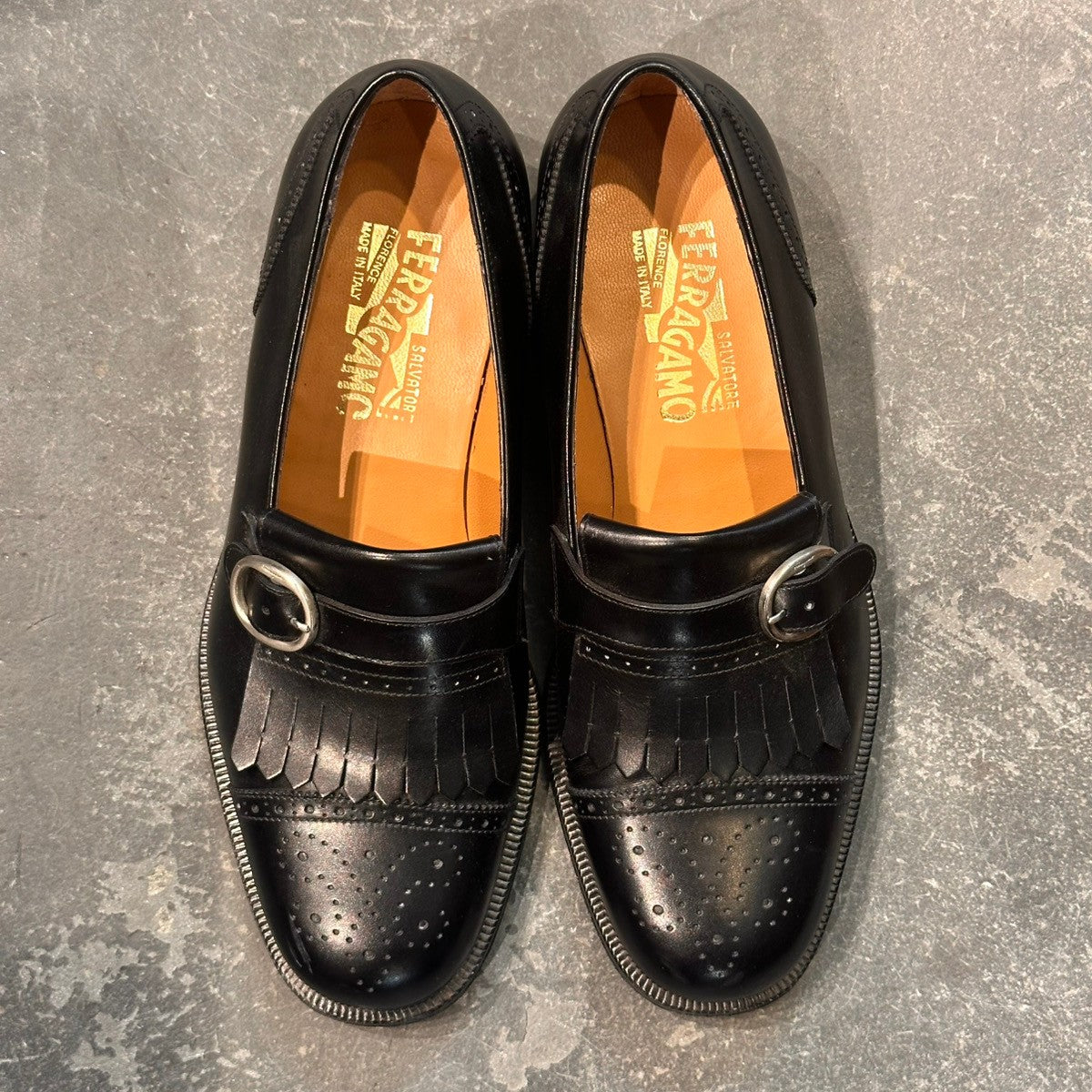 試着程度【Salvatore Ferragamo】サルバトーレ フェラガモ 15103 ローファー キルト シングルモンク カーフ ブラック サイズUK7.5E