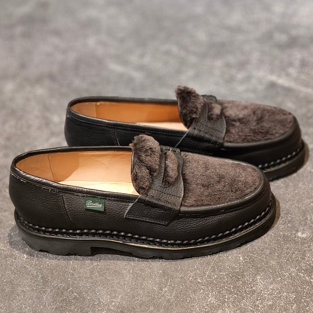 新品未使用【Paraboot】パラブーツ ランス コインローファー  ムートン グレインレザー ブラック サイズ UK7