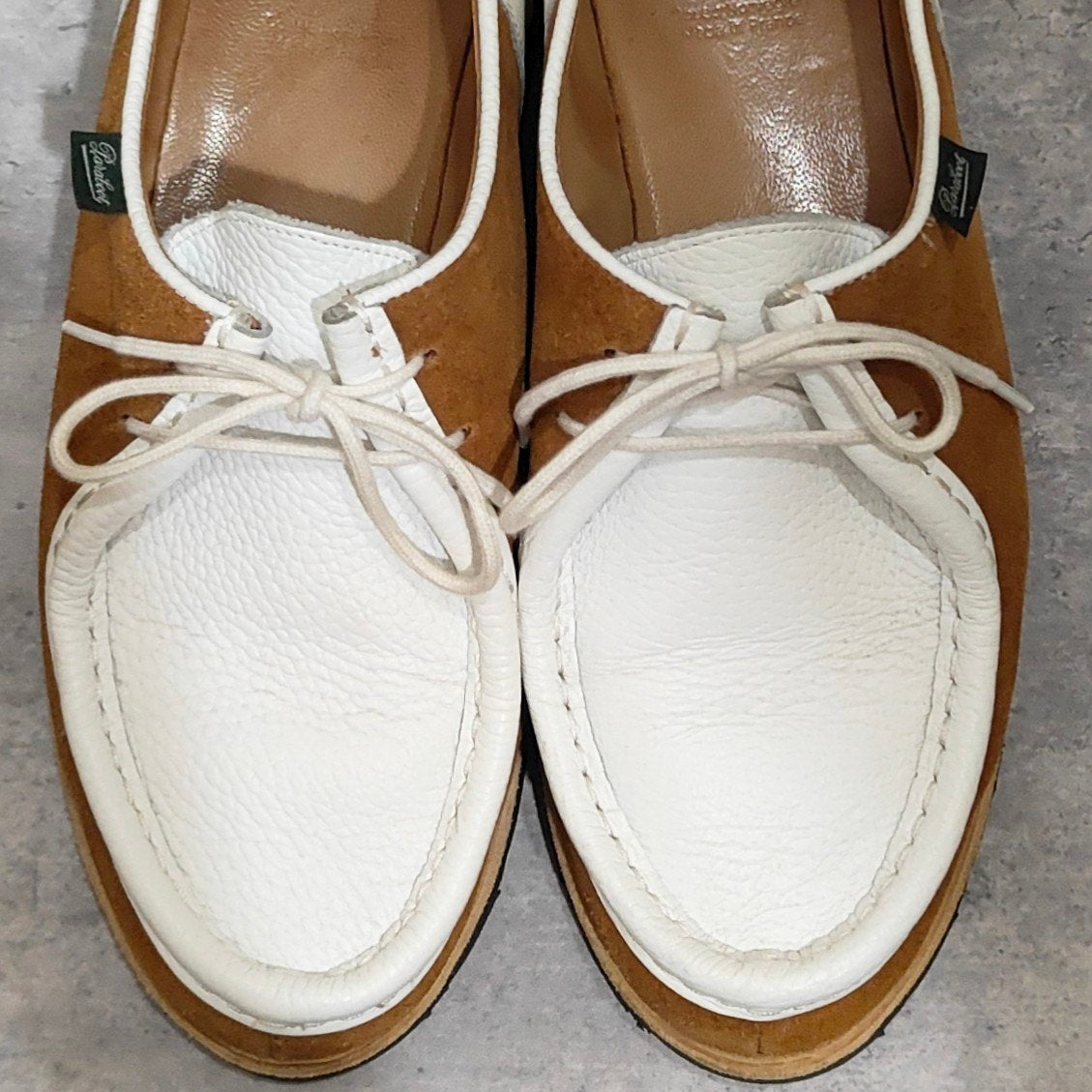 希少 使用数回【PARABOOT】パラブーツ ミカエル 丸の内店リミテッドモデル チロリアンシューズ グレインレザー×スエードコンビ ブラウン×ホワイト サイズ42