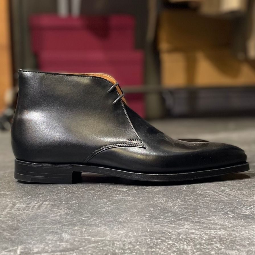 極美品【CROCKETT&JONES】クロケット&ジョーンズ テットベリー  チャッカブーツ トレーディングポスト別注 カーフ ブラック サイズ UK7E