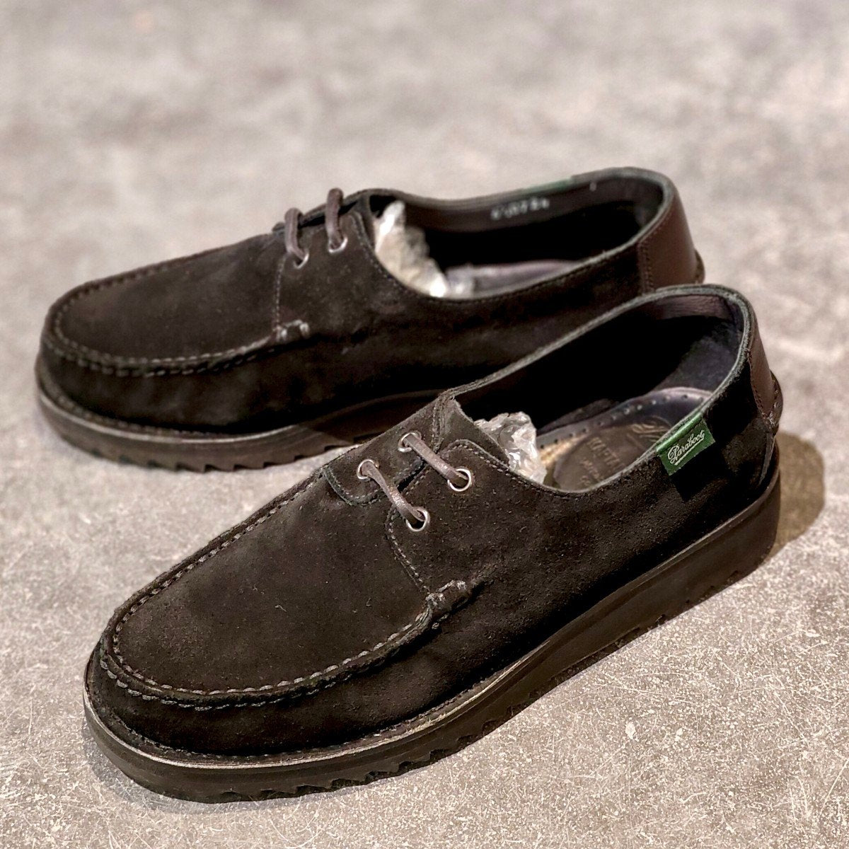 希少 使用数回【Paraboot】パラブーツ DOMINGUE  KAPTAIN SUNSHINE別注 Uチップ スエードカーフコンビ ブラック サイズ UK6.5