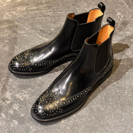 試着程度【Church's】チャーチ ケッツビー KETSBY ショートブーツ サイドゴア スタッズ ポリッシュドバインダーカーフ ブラック サイズ37 81ラスト