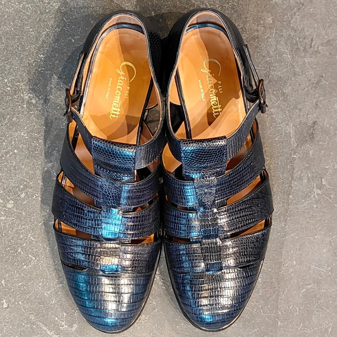リジェクトサンプル品【F.lli Giacometti】フラテッリ ジャコメッティ グルカサンダル リザード ネイビー サイズ 41
