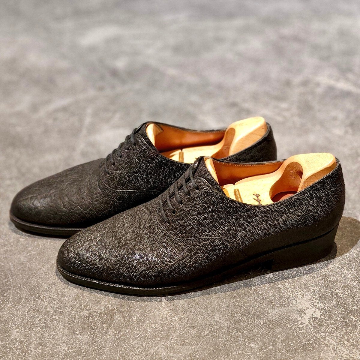 希少 極美品【JOHN LOBB】ジョンロブパリ ビスポーク プレーントゥオックスフォード エレファントレザー ブラック サイズUK6.5E相当