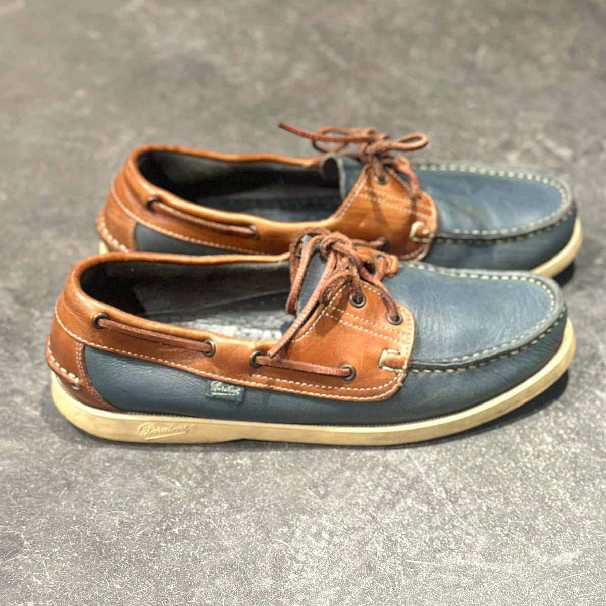 【PARABOOT】パラブーツ 1211 レザーデッキシューズ バース カーフ ブルーブラウンコンビ  メンズ UK8