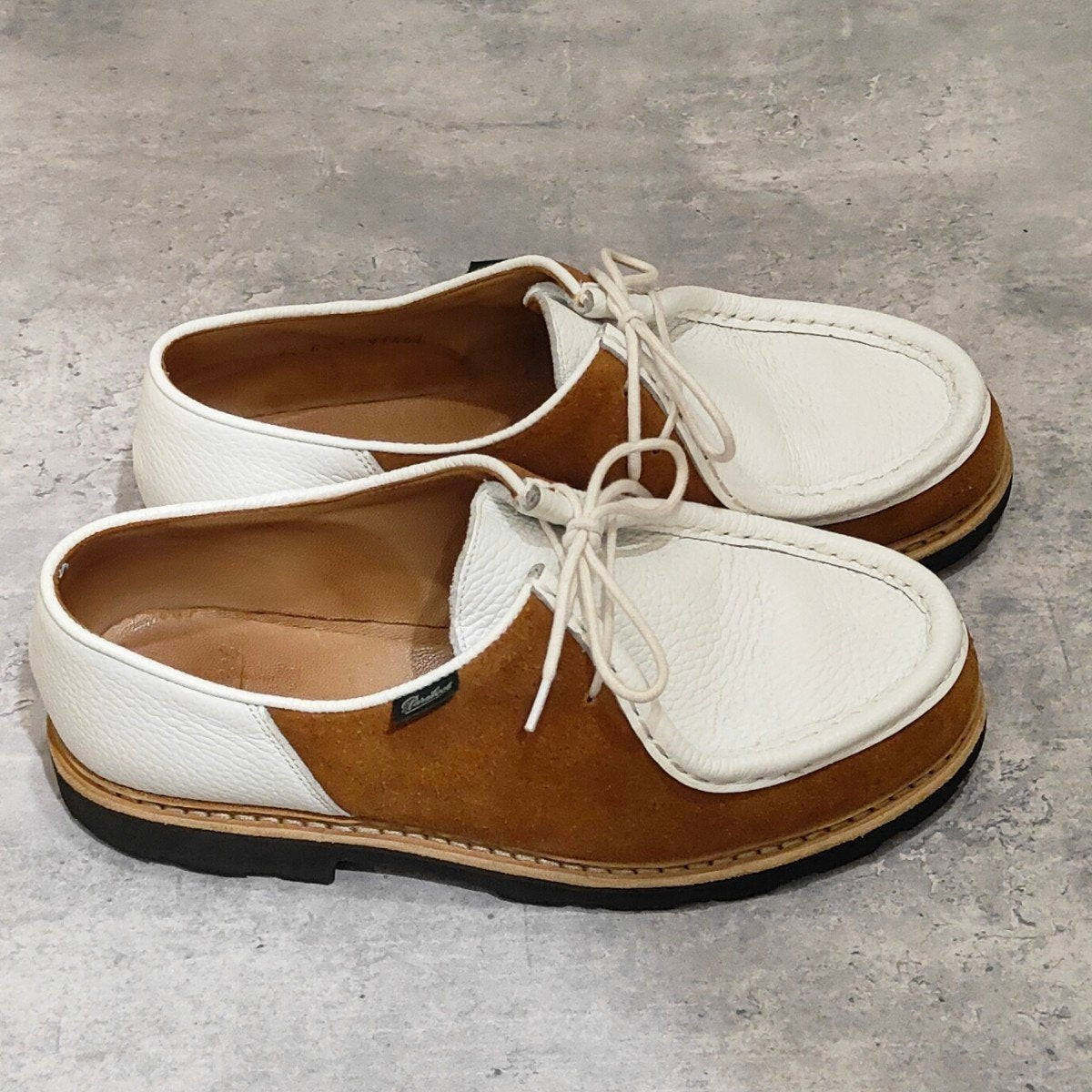 希少 使用数回【PARABOOT】パラブーツ ミカエル 丸の内店リミテッドモデル チロリアンシューズ グレインレザー×スエードコンビ ブラウン×ホワイト サイズ42