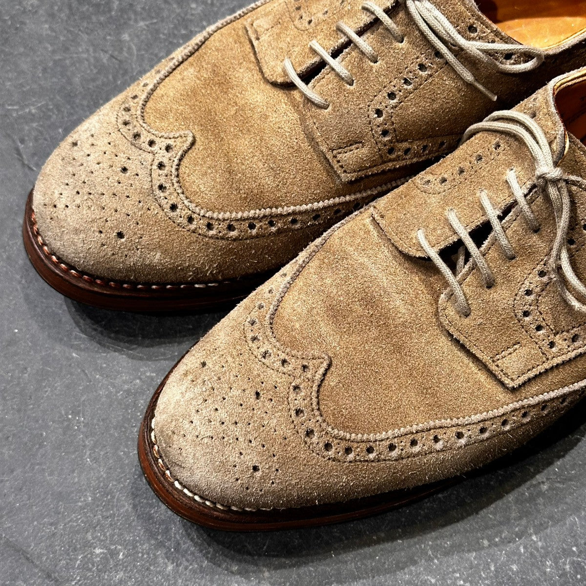 【CROCKETT&JONES】クロケット＆ジョーンズ タイン ウイングチップ スエード ベージュ サイズUK6E 200ラスト
