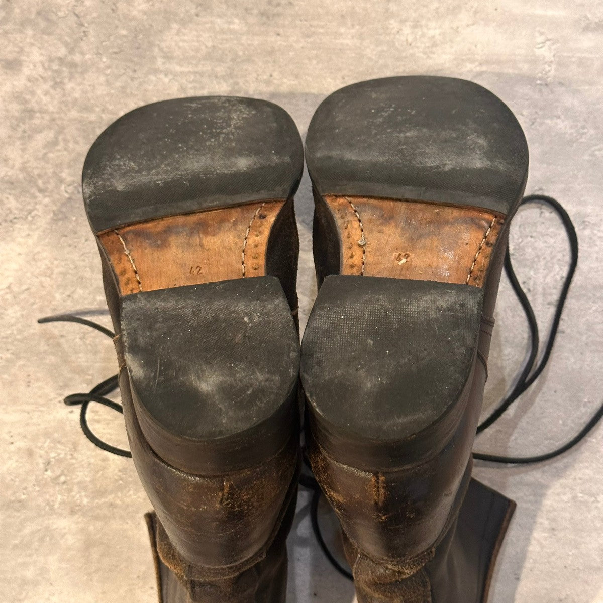 【CDIEM】カルペディエム プレーントゥ ブーツ カーフ ホースデストロイ 茶芯ブラック サイズ42