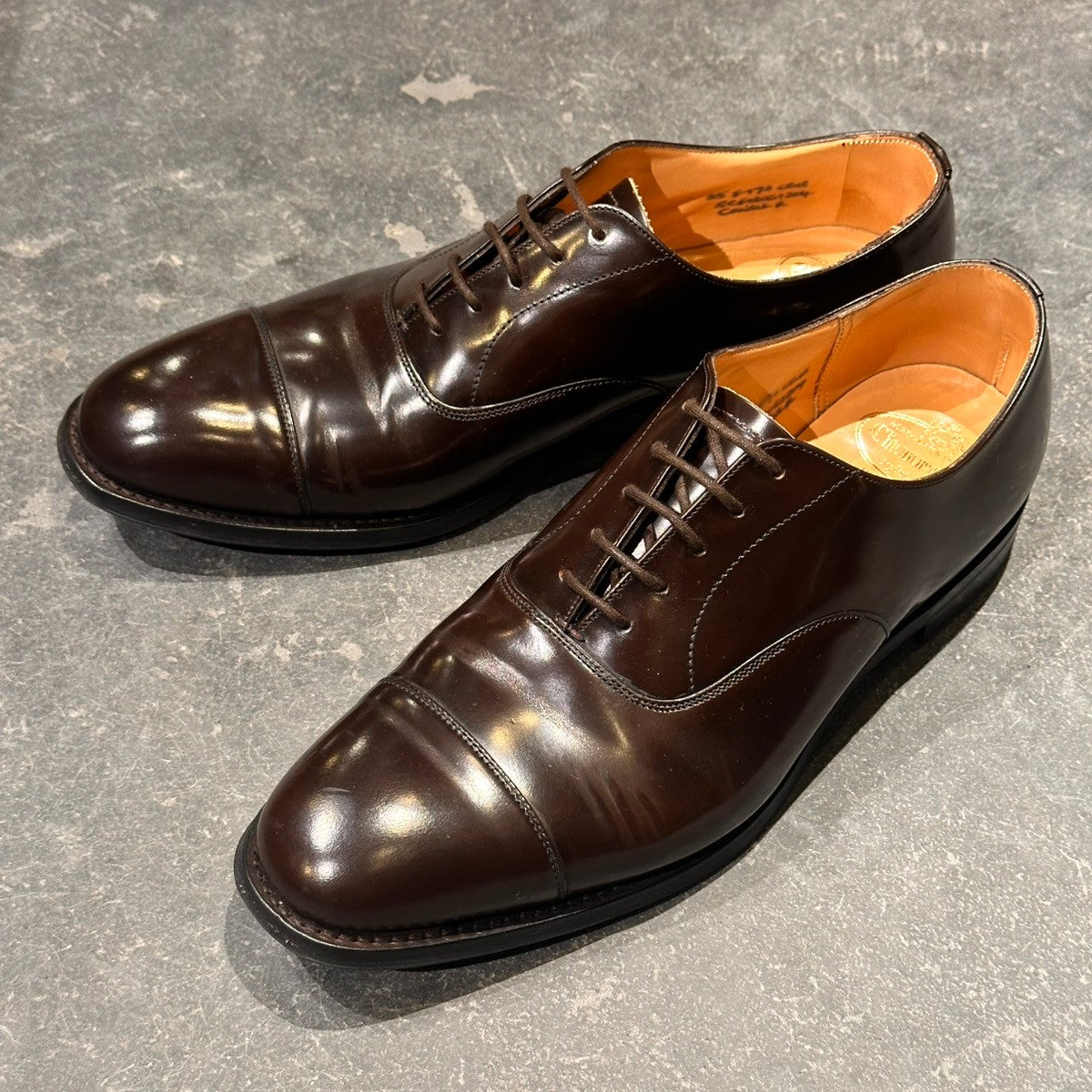 美品【Church’s】チャーチ コンサル 5都市 ストレートチップ ポリッシュドバインダーカーフ ダークブラウン サイズUK85F 173ラスト