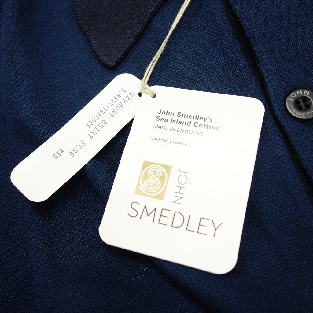 【JOHN SMEDLEY】ジョンスメドレー 90年代 シーアイランドコットン クレリックニットポロ デッドストック ネイビー×ブルー サイズ M DEADSTOCK