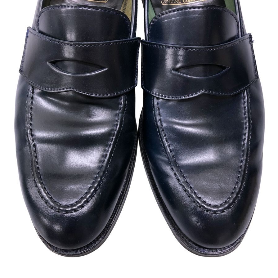 希少 美品 【CROCKETT & JONES】クロケット&ジョーンズ ロムジー ローファー コードバン アンラインド ネイビー サイズUK9E 375ラスト