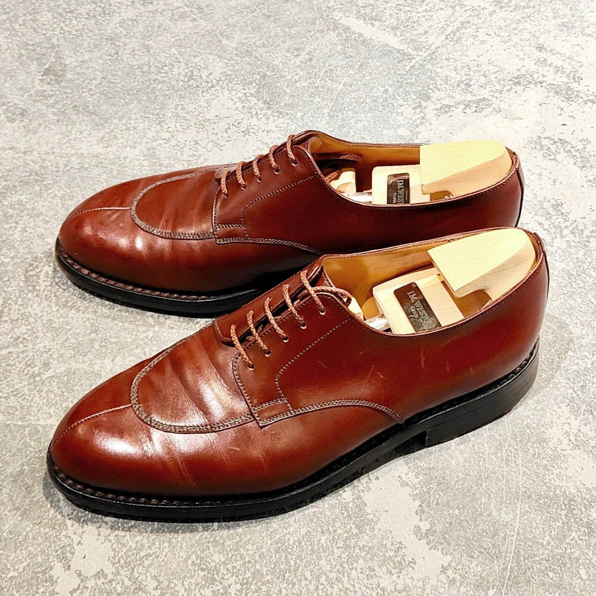 希少 【J.M.WESTON】ジェイエムウエストン 598 ハーフハント スプリットトゥダービー Uチップ ボックスカーフ レッドエトラスコ サイズ UK6.5D 25ラスト 参考定価￥187,000-