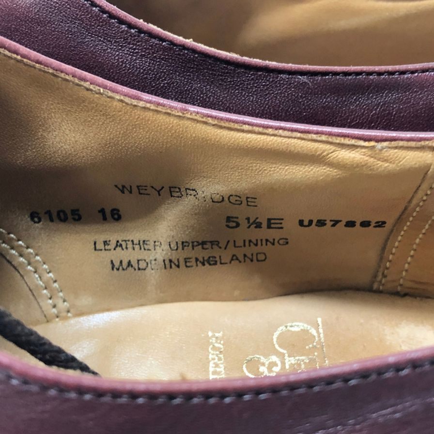 【CROCKETT&JONES】クロケット&ジョーンズ 6105 ウェイブリッジ ウイングチップ カーフ バーガンディ UK5.5E 360ラスト メンズ WEYBRIDGE