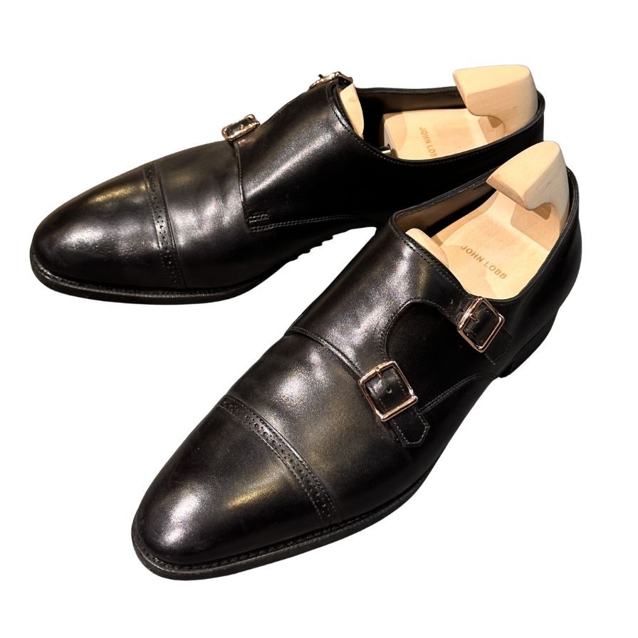 【JOHN LOBB】ジョンロブ レザーシューズ ダブルモンク フィリップ2 ダブルバックル ブラック メンズ サイズUK7.5E