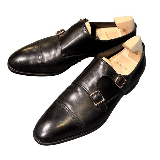 【JOHN LOBB】ジョンロブ レザーシューズ ダブルモンク フィリップ2 ダブルバックル ブラック メンズ サイズUK7.5E