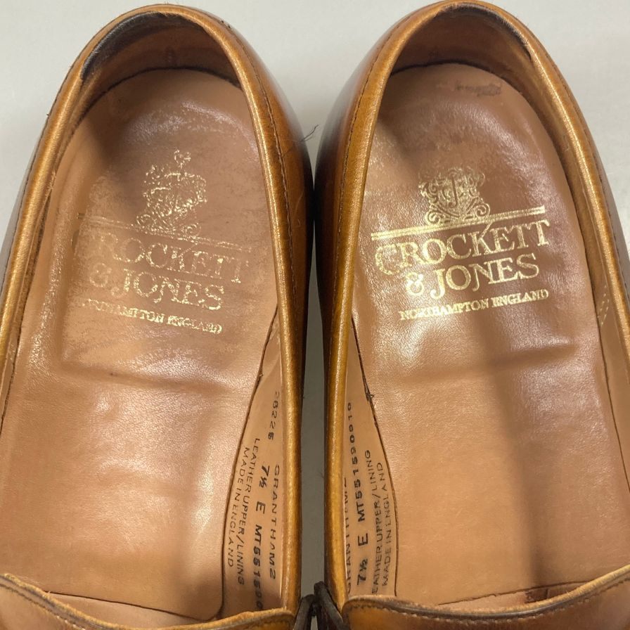 【Crockett&Jones】クロケット&ジョーンズ ローファー グランサム2 ペニー コイン カーフ レザー ブラウン メンズ サイズUK7.5E