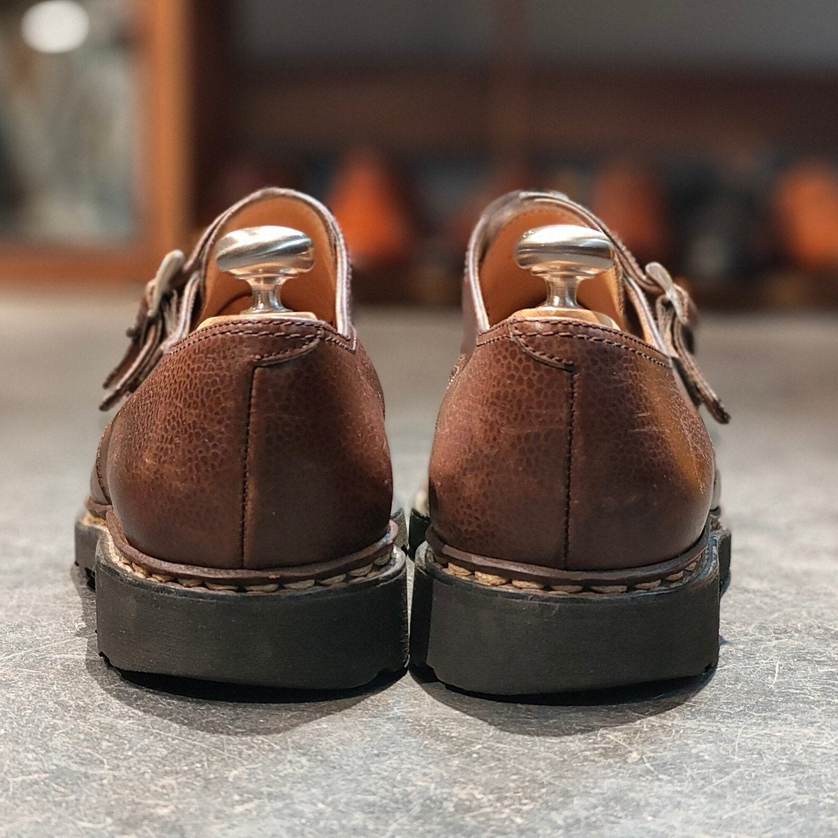 美品 【Paraboot】パラブーツ ウィリアム ダブルモンク グレインレザー ダークブラウン サイズ UK7 参考定価￥101,200-