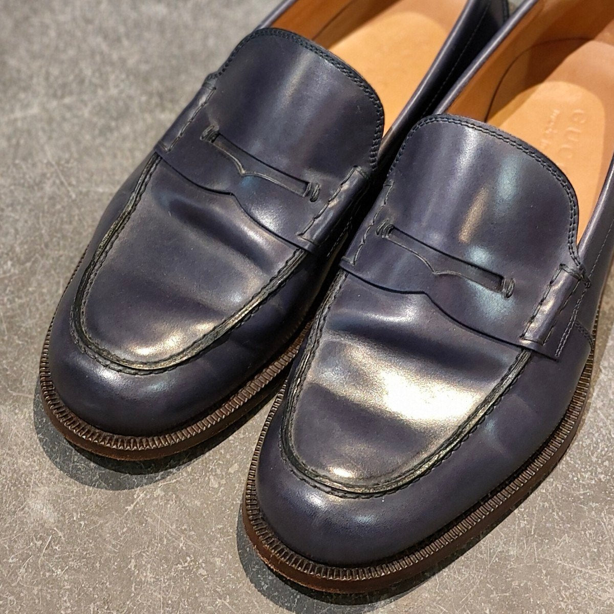 GUCCI】グッチ 407444 コインローファー カーフ ネイビー サイズUK5.5