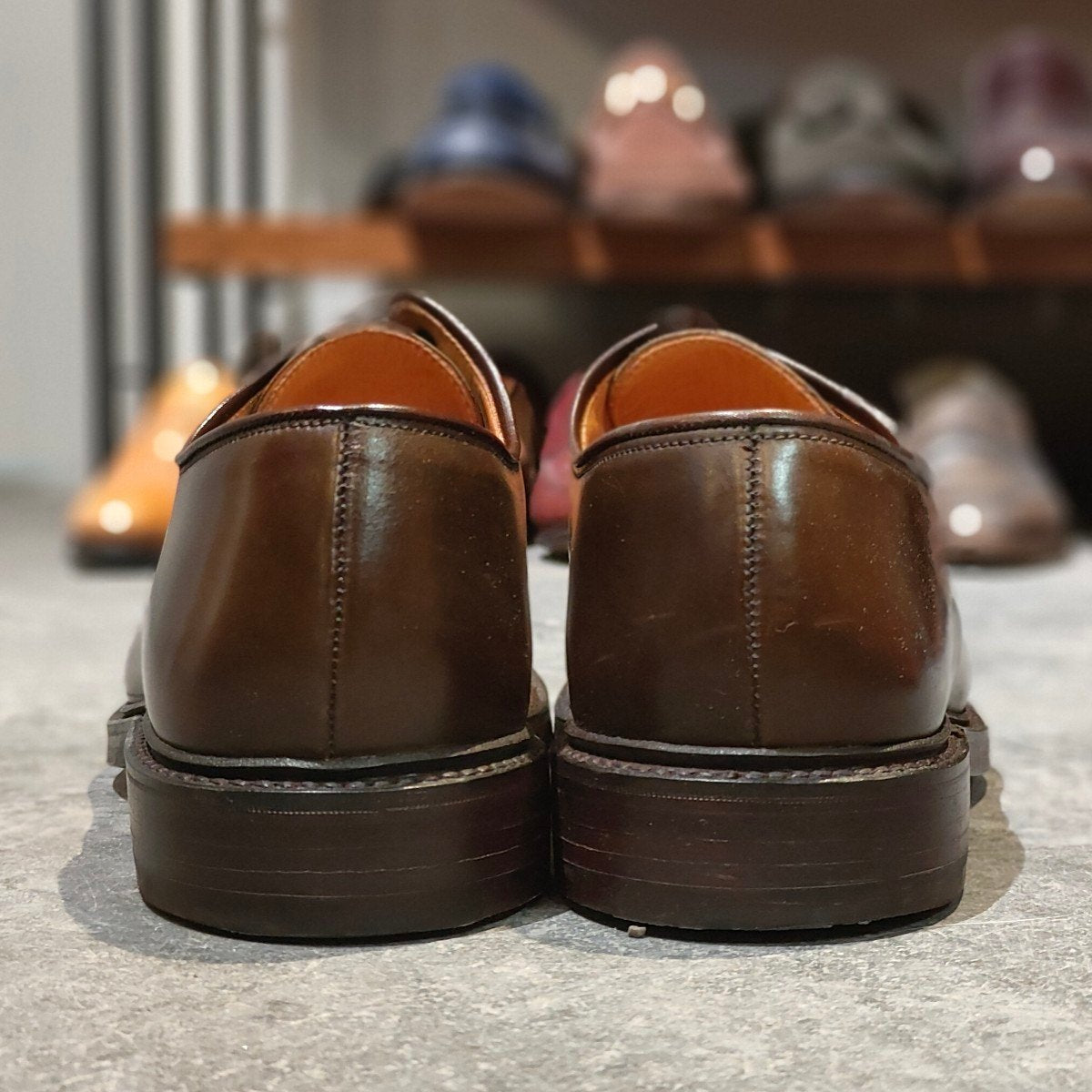 希少 美品【Ralph Lauren】ラルフローレン クロケット&ジョーンズ製  プレーントゥ コードバン  ダークブラウン サイズUK9E