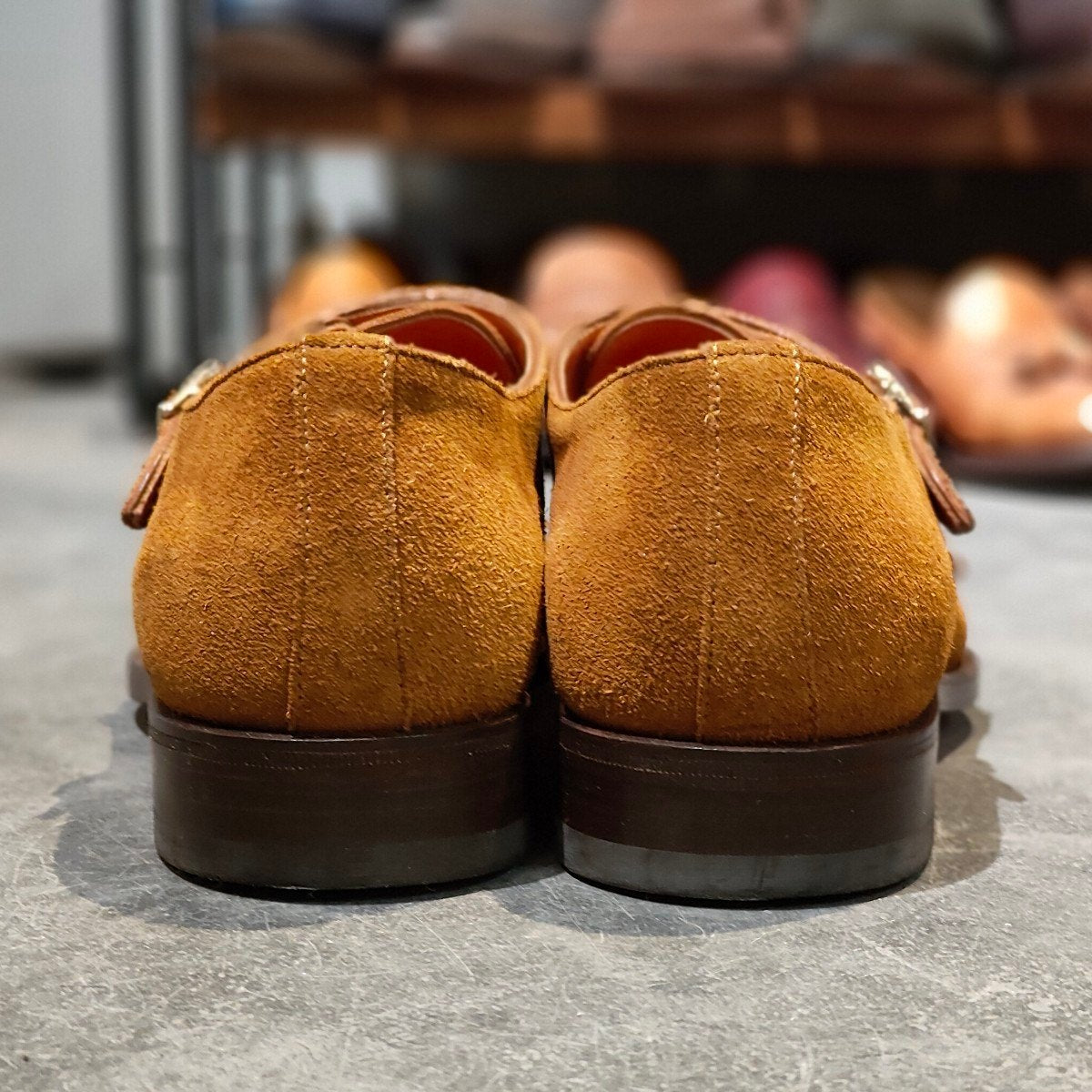 【オンライン限定】使用数回【santoni】サントーニ 14304 ダブルモンク スエード ライトブラウン サイズUK6