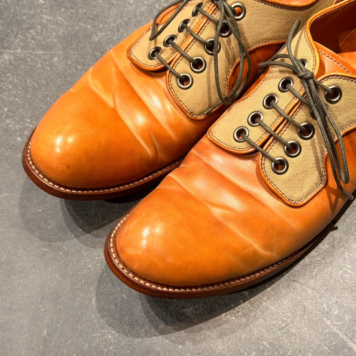 【chausser】ショセ C740 プレーントゥ サドルシューズ コンビ ナチュラルコードバン コットンキャンバス ブラウン サイズ43