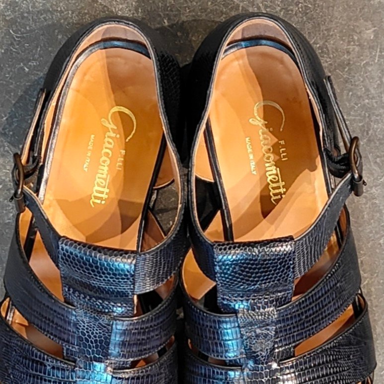 リジェクトサンプル品【F.lli Giacometti】フラテッリ ジャコメッティ グルカサンダル リザード ネイビー サイズ 41