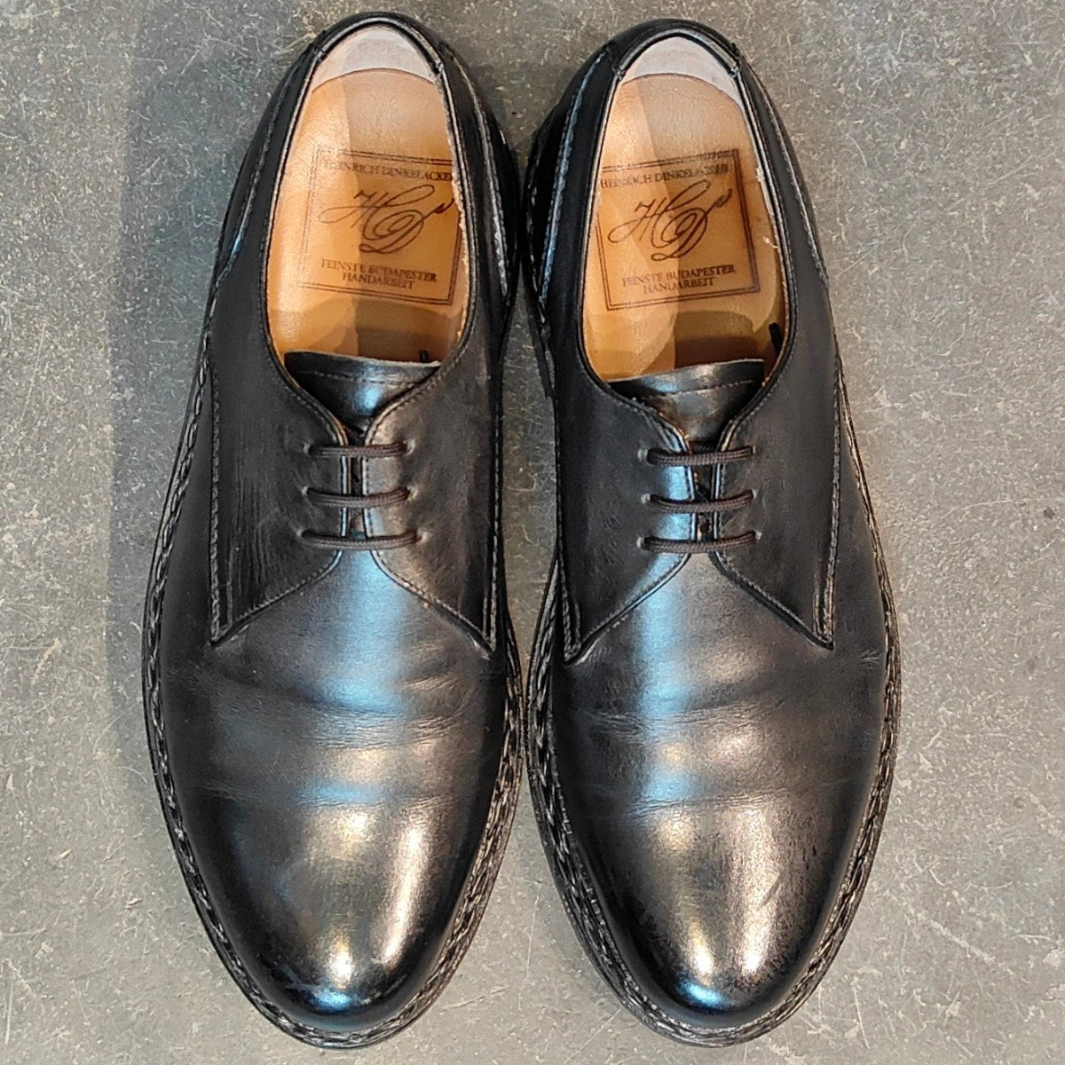 希少 美品 【HEINRICH DINKELACKER】ハインリッヒディンケラッカー  プレーントゥ カーフ ブラック サイズ UK7.5 BUDAラスト