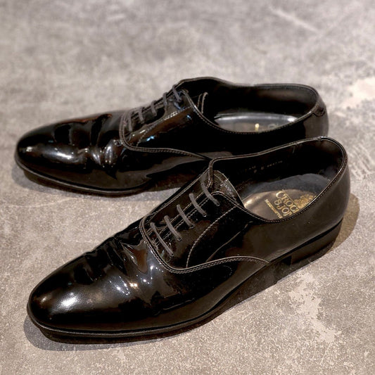 美品【CROCKETT&JONES】クロケット&ジョーンズ チャーム プレーントゥオックスフォード パテントレザー ブラック サイズUK9E 341ラスト