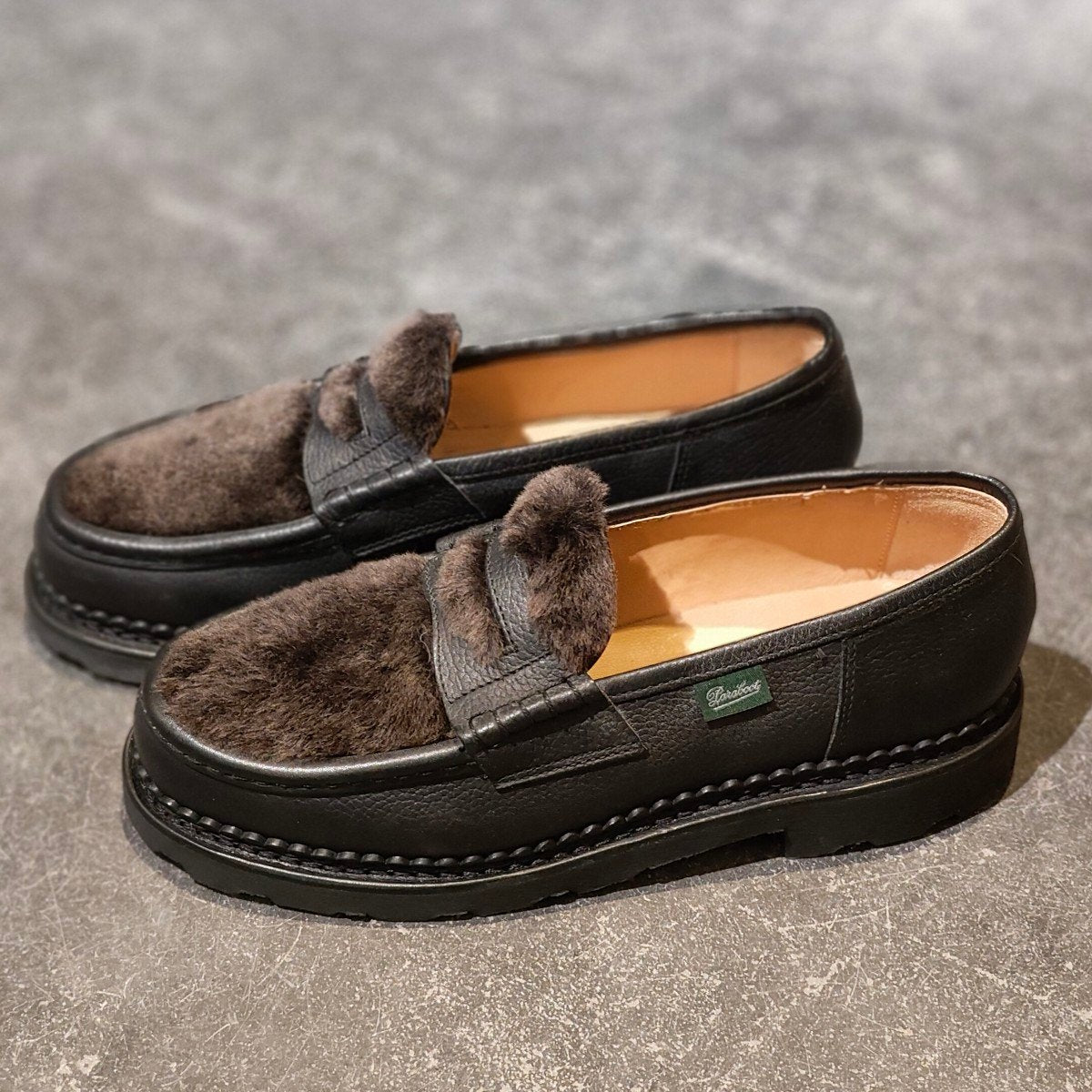 新品未使用【Paraboot】パラブーツ ランス コインローファー  ムートン グレインレザー ブラック サイズ UK7