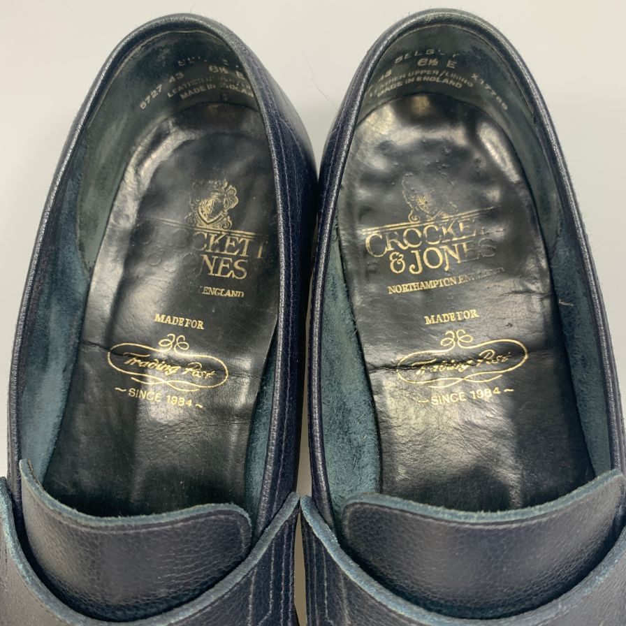 【CROCKETT&JONES】クロケット＆ジョーンズ トレーディングポスト別注 レザーシューズ アンラインド ローファー セルハースト グレインレザー UK6.5E ネイビー SELHURST
