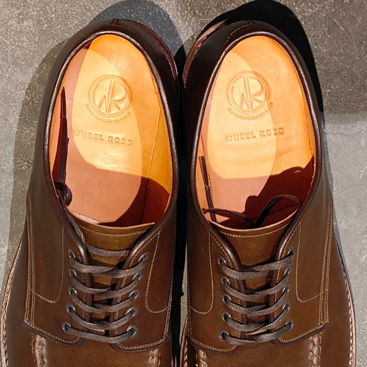 使用数回【WHEELROBE】ウィールローブ 15078 HEAVY STITCHING MOC TOE コードバン ブラウン サイズ10D 1228ラスト