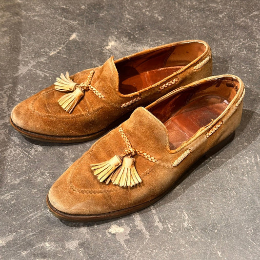 【CROCKETT&JONES】クロケット＆ジョーンズ モデル名不明 タッセルローファー 編み込み スエード ブラウン サイズUK8E