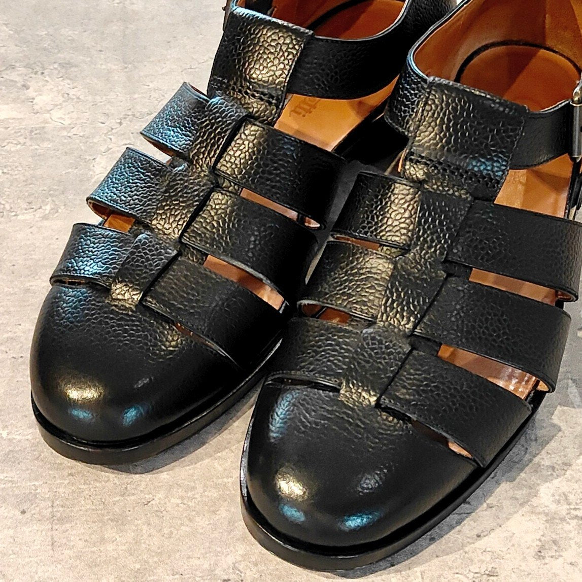 極美品【F.lli Giacometti】フラテッリ ジャコメッティ FG166 グルカサンダル グレインレザー ブラック サイズ40.5 ラスト 参考定価￥100,100-
