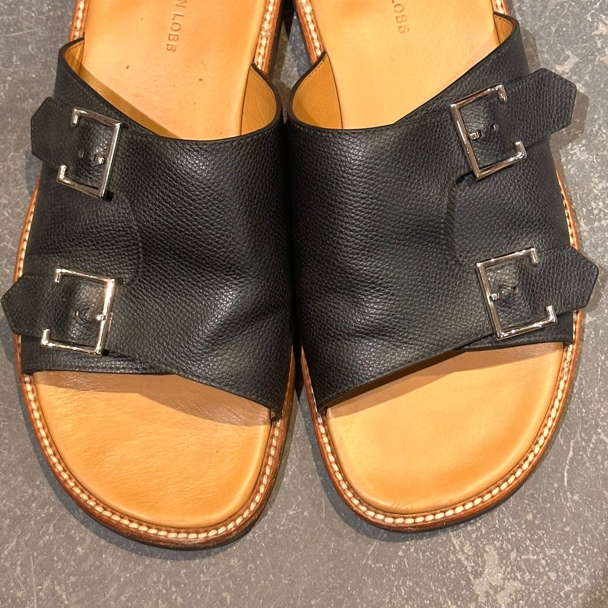 【JOHN LOBB】ジョンロブ ビーコン レザーサンダル ダブルモンク グレインレザー ブラック サイズUK7