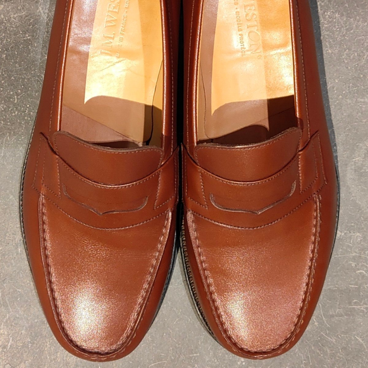 使用数回 【J.M.WESTON】ジェイエムウエストン 180 シグニチャーローファー ボックスカーフ タンブラウン サイズUK7E 41ラスト 参考定価￥165,000-