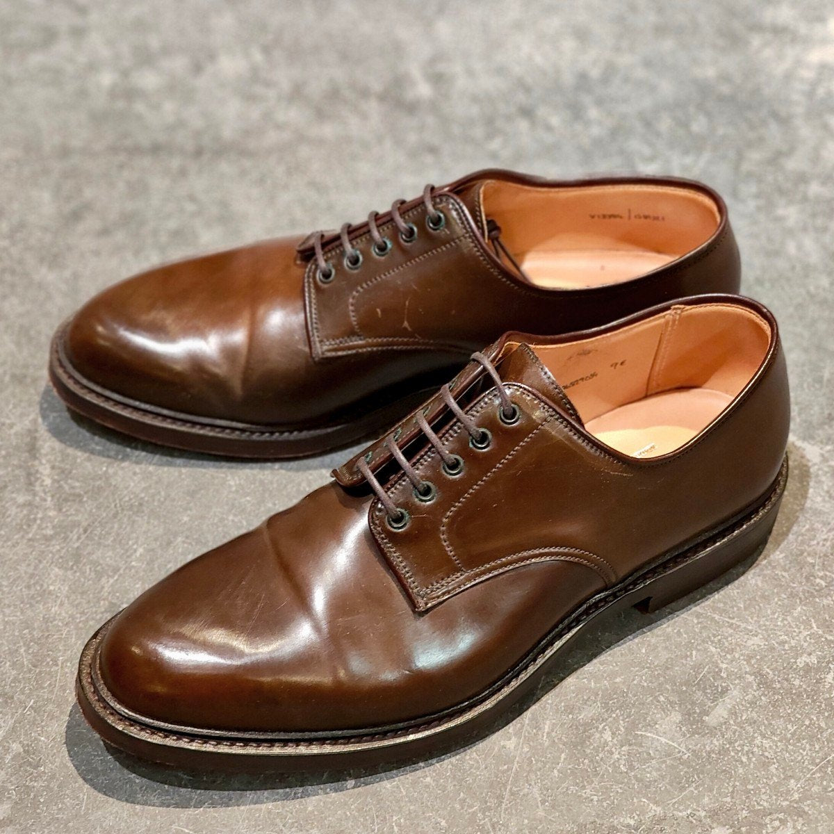 希少 美品【Ralph Lauren】ラルフローレン クロケット&ジョーンズ製  プレーントゥ コードバン  ダークブラウン サイズUK9E