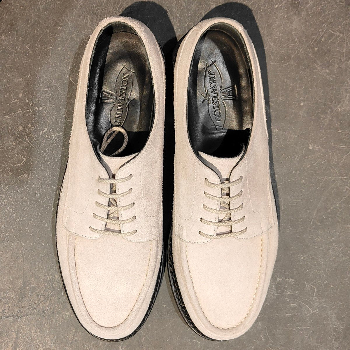 使用数回 【J.M.WESTON】ジェイエムウエストン ユージーンゴルフ Uチップ スエード アイボリー サイズ UK8.5 1Gラスト