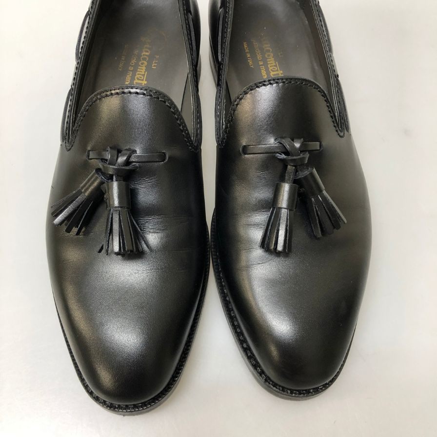 【F.LLI Giacometti】フラテッリジャコメッティ FG421 タッセルローファー カーフ プレーントゥ ブラック メンズ サイズ40