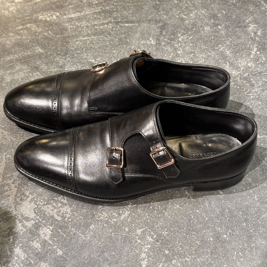 【JOHN LOBB】ジョンロブ レザーシューズ ダブルモンク フィリップ2 ダブルバックル ブラック メンズ サイズUK7.5E