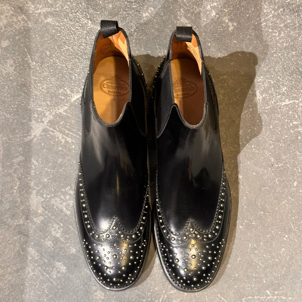 試着程度【Church's】チャーチ ケッツビー KETSBY ショートブーツ サイドゴア スタッズ ポリッシュドバインダーカーフ ブラック サイズ37 81ラスト