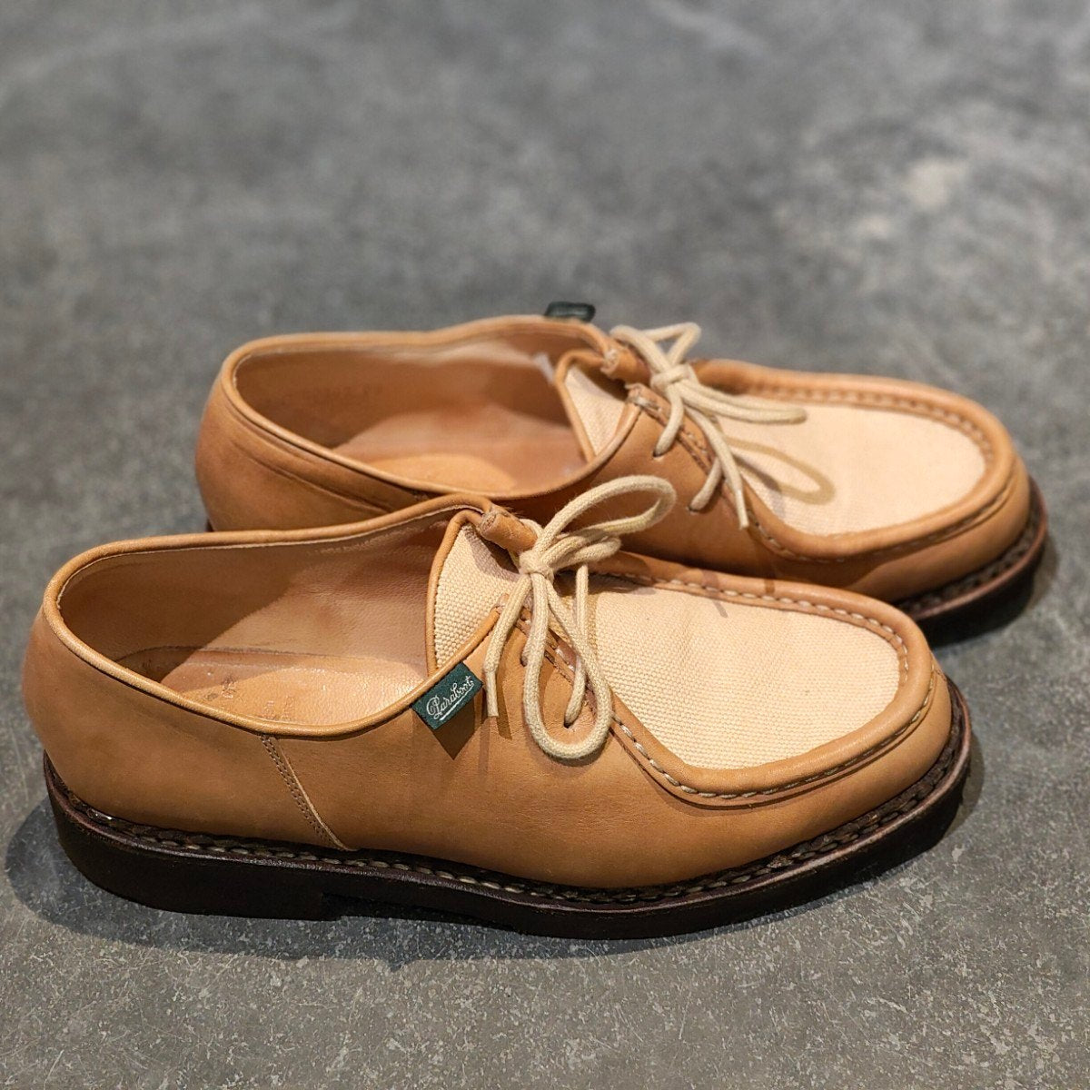 希少 美品【Paraboot】パラブーツ ミカエル カスタムグレード チロリアン カーフ キャンバス生地コンビ ベージュ サイズ41 参考定価￥96,800-