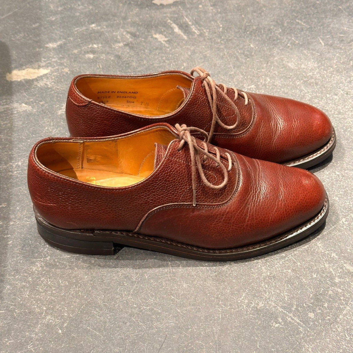 【SANDERS】サンダース 9696TDG プレーントゥ 内羽根 グレインレザー バーガンディ サイズUK7.5