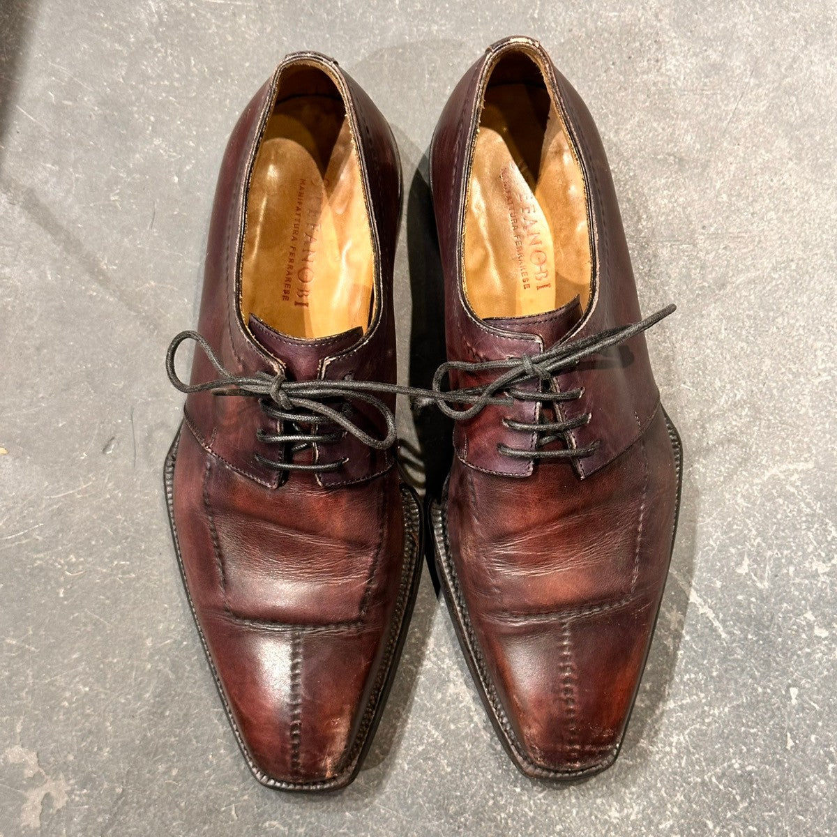 【STEFANO BI】ステファノビ  スクエアトゥ ステッチ カーフ バーガンディ サイズ不明(UK7相当)