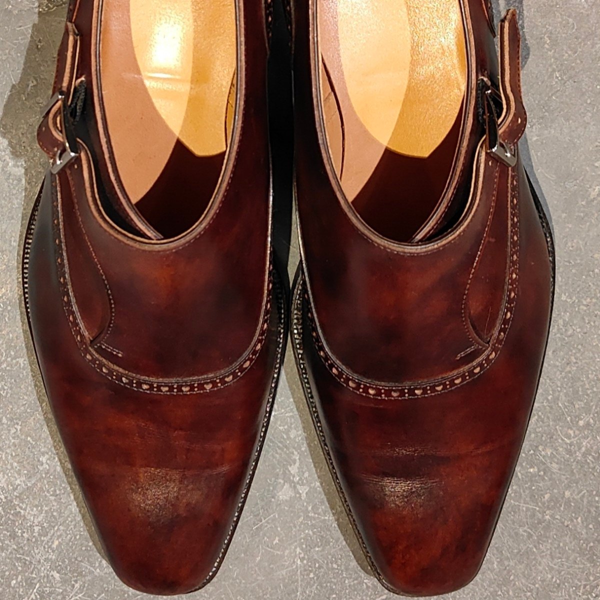 使用数回【SANYO YAMACHO】三陽山長 帯之介 パターンメイドカスタマイズ シングルモンク ミュージアムカーフ ブラウン サイズ25.5相当