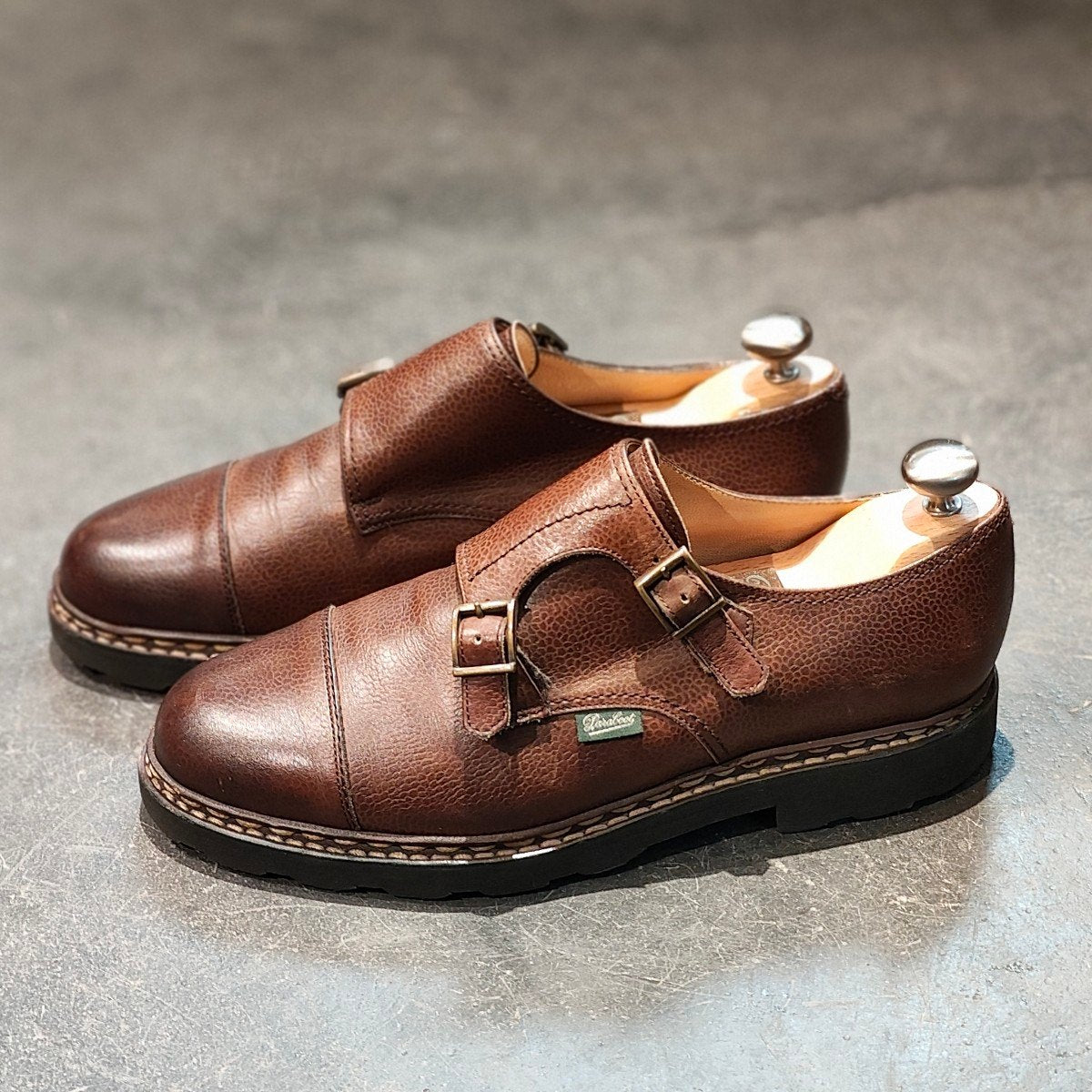 美品 【Paraboot】パラブーツ ウィリアム ダブルモンク グレインレザー ダークブラウン サイズ UK7 参考定価￥101,200-