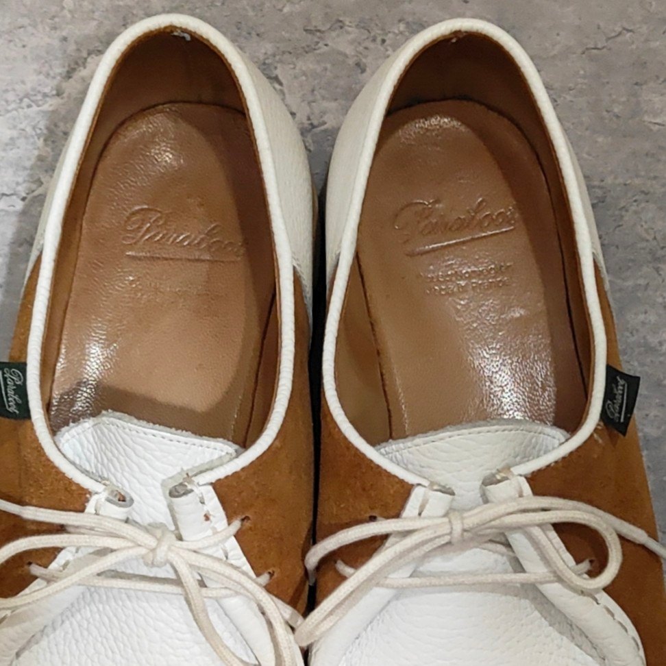 希少 使用数回【PARABOOT】パラブーツ ミカエル 丸の内店リミテッドモデル チロリアンシューズ グレインレザー×スエードコンビ ブラウン×ホワイト サイズ42
